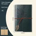 Dark green A6 vintage PU leather leaf notebook with refillable 75 kraft paper sheets - Dark Green / A6