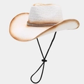 Détail du tissage en paille et de la bande de strass sur un chapeau de soleil cowboy - Taille unique / Blanc