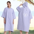 Lavender quick-dry hooded beach poncho with zipper and summer theme print - One Size / Zipper Style - Light Purple