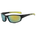 Sport cycling sunglasses with black frame, fluorescent yellow grips and yellow-green lenses - Black Frame Gold Mirror