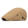 Classic khaki flat cap with side embroidery and adjustable metal buckle for outdoor wear - One Size(Adjustable) / Khaki