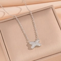 Silver stainless steel necklace with X-shaped pendant featuring sparkling small diamonds - Silver X-Shape Pendant Necklace