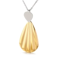 Minimalist bicolor teardrop pendant necklace with golden pleated metal and silver chain - Gold Silver Two-tone Radial Pleated Water Drop Pendant (KP28771-K)