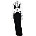 Schwarzes Häkel-Set mit Neckholder-Top und Maxi-Rock mit Cut-outs am Taillenbund für Damen - M / Schwarz