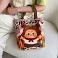 Pink canvas tote bag with cute school bear graphic and chocolate typography - Chocolate Bear
