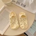 Pale yellow low cut no-show socks with black polka dot pattern in soft knit fabric - One Size / Yellow