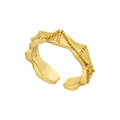 Minimalist gold S925 sterling silver open ring with wavy texture and beaded accents - Adjustable Open / 18K Gold