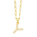 Detailed close-up of gold plated letter Y pendant with micro-paved cubic zirconia - Letter Y
