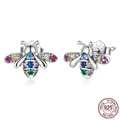Exquisite S925 sterling silver bee stud earrings with colorful zircon stones inlay - 925 Silver / Bee