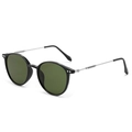 Retro round polarized sunglasses with black frames, green lenses, and slim silver metal temples - Glossy Black Frame Green Lens