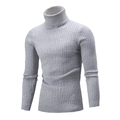 Maglione uomo slim fit a collo alto con trama a trecce in grigio chiaro mélange - M / Grigio chiaro