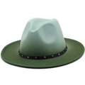 Chapeau Fedora en laine dégradé vert style britannique avec large bord et rivets - M / Dégradé Vert (04)