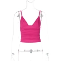 Detail of fuchsia V-neck camisole with stylish horizontal ruching and slim fit design - XS / Rose Red