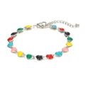 Colorful enamel heart charm bracelet with silver stainless steel chain and lobster clasp - Colorful