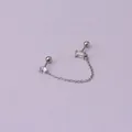 Minimalist silver steel double stud earrings with crystal stones and a fine chain connector - 1# Rectangular Style / Silver