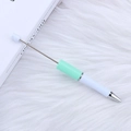 DIY beadable ballpoint pen in mint green and white with silver metal rod decoration - Candy Light Blue White