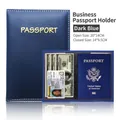 Slim navy blue PU leather passport holder with functional card slots and cash layer - Dark Blue