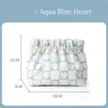 Water Blue Heart mini plaid makeup bag with spring closure for lipstick and coins - Squeeze Top Style / Blue Heart