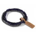 Detailed close-up of 4mm gemstone elastic bracelets with vintage brown paper jewelry tags - FK1785-Blue Purple Black Metallic Luster Bead Set