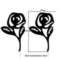 Detailed view of black stainless steel rose stud earrings measuring 8mm by 11mm - 082 Rose / Black