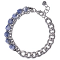 Men's stainless steel curb chain bracelet with blue faceted tiger eye stone beads - Sodalite Bracelet
