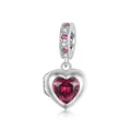 S925 Sterling Silber Herz Medaillon Anhänger mit rosa Edelstein und Zirkonia Bügel - Herz Medaillon Charm (SCC2746) / Silber