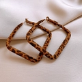 Macro shot of geometric leopard print flocking earrings on white textured fabric - 5# Silver Pin - Brown - Rhombus (Flocked Leopard)