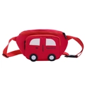 Red cartoon car-shaped fanny pack for kids featuring adjustable waist strap and zip closure - Red