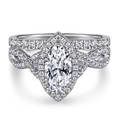 Silver 925 sterling silver ring set with marquise cut zircon stones and pavé band - US Size 5 / TL-467 Silver Marquise Halo 2-Piece Ring Set
