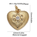 Golden heart pendant charm with radial texture and sparkling white zircon crystal inlay - White Zircon Textured Heart (CX146-07)