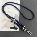 Adjustable 8mm navy blue braided crossbody phone lanyard with silver metal hardware - 8mm Dual Adjustable / Dark Blue