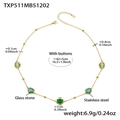 18k gold plated stainless steel necklace with five round green glass stones - Gold Necklace - Mixed Green Glass Stone