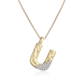 Two-tone plated letter U pendant necklace featuring sparkling white zircon accents - Letter U
