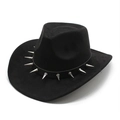 Chapeau de cowboy noir en daim avec rivets argentés punk sur bandeau en cuir - M (56-59cm) / Suédine Noire