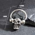 Retro vintage stainless steel skull hoop earring with distressed silver finish - Skull Horseshoe Ring (S370)