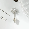 Silver cat paw tragus stud with heart zircon and strawberry textured cone end - White