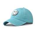 Detail der hellblauen Baseballkappe aus gewaschener Baumwolle mit Smiley-Stickerei - Erwachsenenkopfumfang (57-61cm) / Fruchtgrün (Smiley)