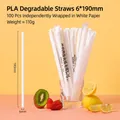 Eco-friendly white PLA straws 6x190mm individual paper wrap 100 count for coffee - Biodegradable 6*190mm Pointed Thin White Straws-100pcs White Paper Wrap