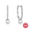 Elegant S925 sterling silver hoop earrings with pave cubic zirconia and white pearls - Style #4 / White Gold