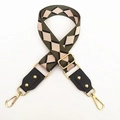 Detail of adjustable army green diamond weave canvas strap with gold metal hooks - No.3 Diamond Jacquard + Black Leather
