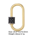 Golden oval screw clasp with black zircon inlay, size 25x15mm for jewelry making - Style 100 (Gold with Black Zircon Clasp 25x15mm)