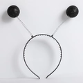 Detail of black alien headband with glitter antenna balls and metal springs for parties - Black Glitter Foam Ball Headband
