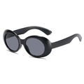 Vintage-Oval-Sonnenbrille für Kinder in glänzendem Schwarz mit dunkelgrauen UV-Gläsern - Schwarzer Rahmen Graue Gläser