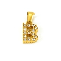 Close-up of gold-plated letter B pendant featuring sparkling white zircon stones - Rhinestone B (ZP1033G-B)