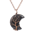 Macro detail of moon-shaped life tree pendant with bronze wire wrap and natural stone - Antique Copper + Labradorite (Small)