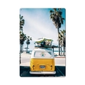Vintage beach metal sign with yellow van and surfboards, perfect for retro wall decor - 11540(39) / 20*30cm