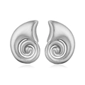 Macro view of silver ocean-themed conch shell stud earrings with matte metal texture - Style B Silver