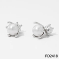 Elegant silver stainless steel stud earrings featuring a round white pearl setting - Silver Pearl Claw Studs (PD2418)