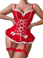 Body de encaje rojo con lazos blancos y ligueros de pierna a juego de estilo sexy - S / Rojo