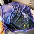 Sciarpa in seta con motivo a pittura a olio di iris in viola e blu raffinato - Iris Blu (Stile 2)